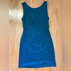 Dark teal mini dress with paisley design & cutout back